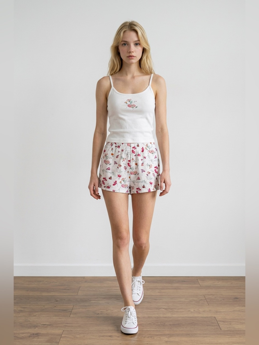 Revamped White Floral Print Women’s Shorts